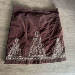 Chic Embroidered Midi Skirt in Rich Brown